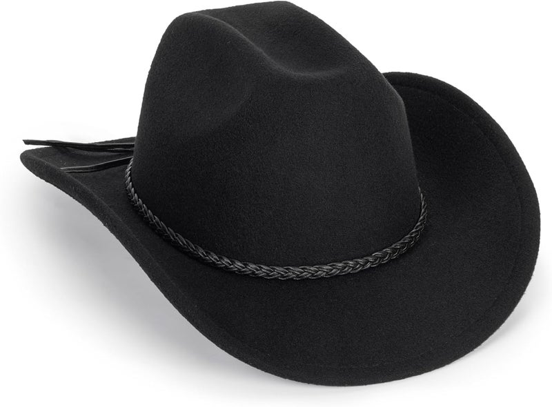 Vikodah Vintage Western Cowboy Hat for Men Women - Wide Brim Cowgirl Fedora Hats with Braided Rope Band M - Image 1